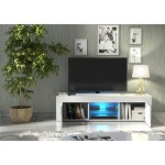 Loom 130 cm テレビスタンド LED - ホワイトハイグロスキャビネットドア